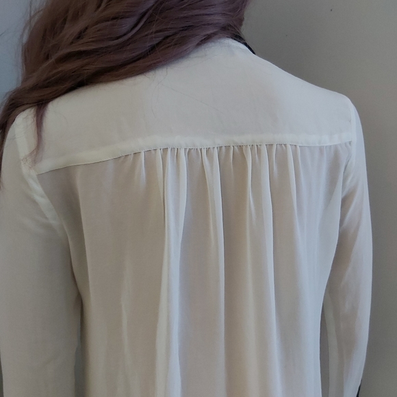 ZARA sheer blouse top polo shirt cream black - Picture 7 of 12